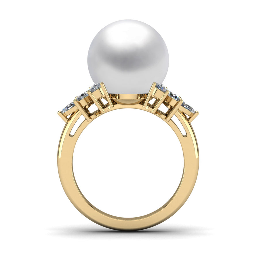 Diamond Petals Pearl Ring