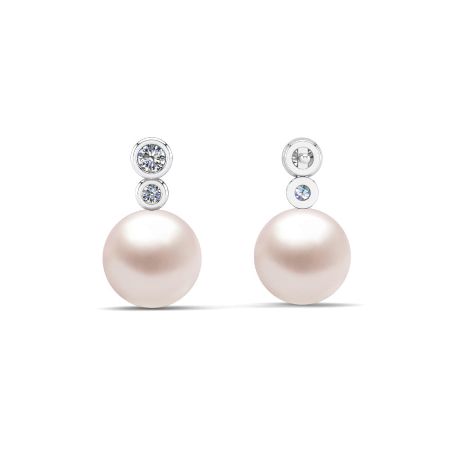 Double Diamond Pearl Drop Earrings