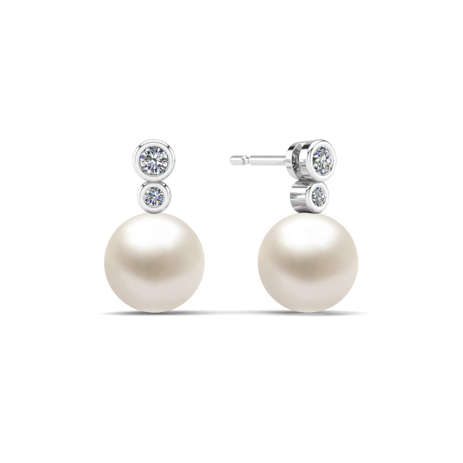 Double Diamond Pearl Drop Earrings