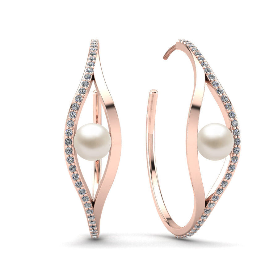 Split Pearl Hoop Earrings-18K Rose Gold-Akoya-White Akoya
