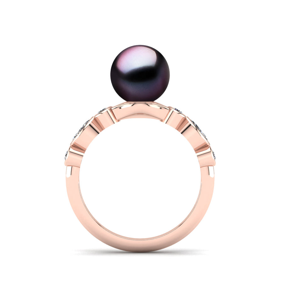 Fire and Ice Pearl Ring-18K Rose Gold-Tahitian-Aubergine