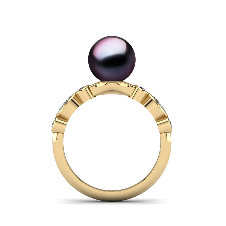Fire and Ice Pearl Ring-18K Yellow Gold-Tahitian-Aubergine