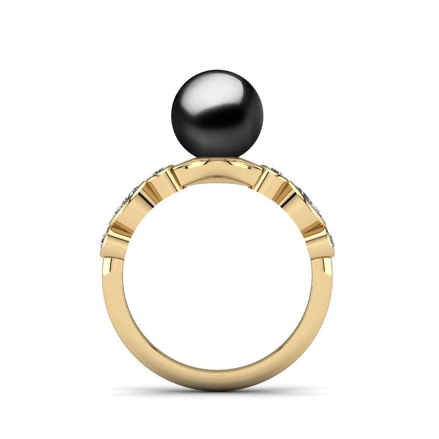Fire and Ice Pearl Ring-18K Yellow Gold-Tahitian-Black