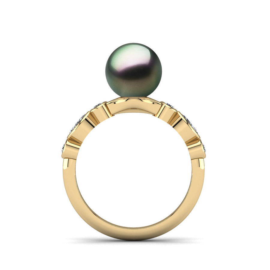Fire and Ice Pearl Ring-18K Yellow Gold-Tahitian-Peacock