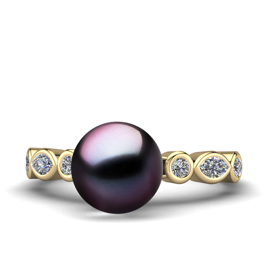Fire and Ice Pearl Ring-18K Yellow Gold-Tahitian-Aubergine