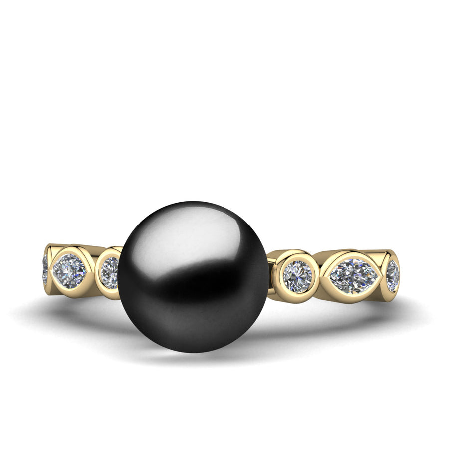 Fire and Ice Pearl Ring-18K Yellow Gold-Tahitian-Black