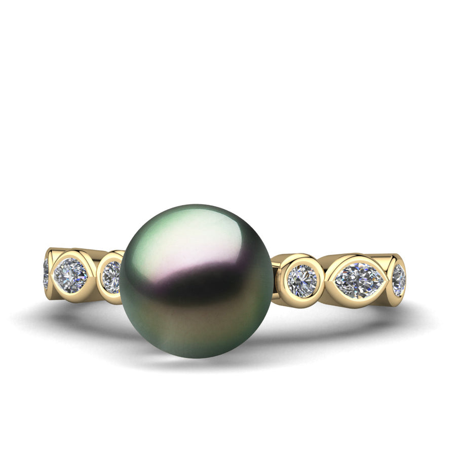 Fire and Ice Pearl Ring-18K Yellow Gold-Tahitian-Peacock
