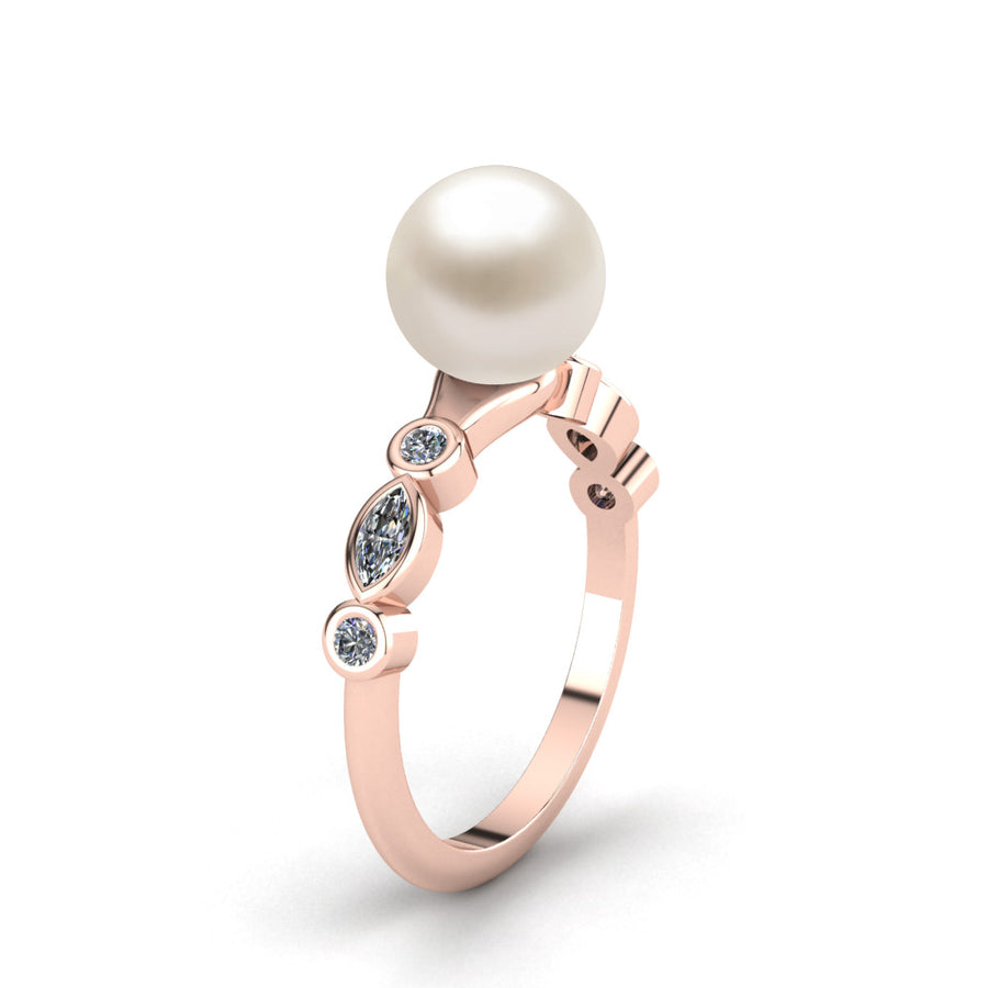 Fire and Ice Pearl Ring-18K Rose Gold-Akoya-White Akoya