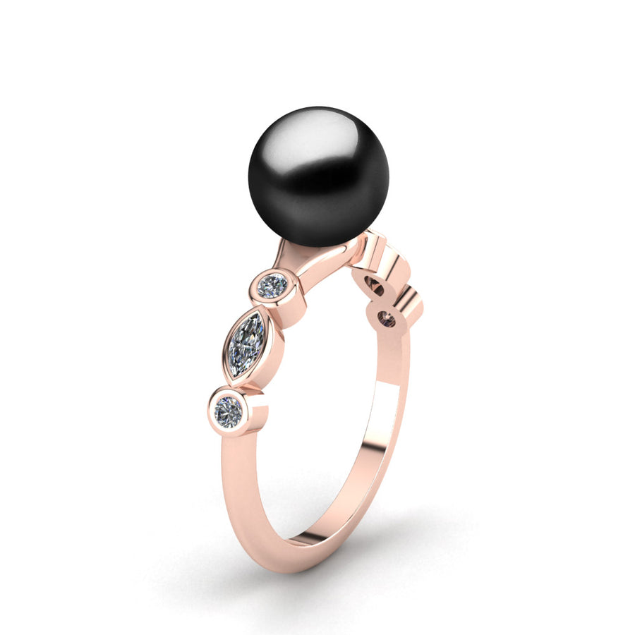 Fire and Ice Pearl Ring-18K Rose Gold-Tahitian-Black