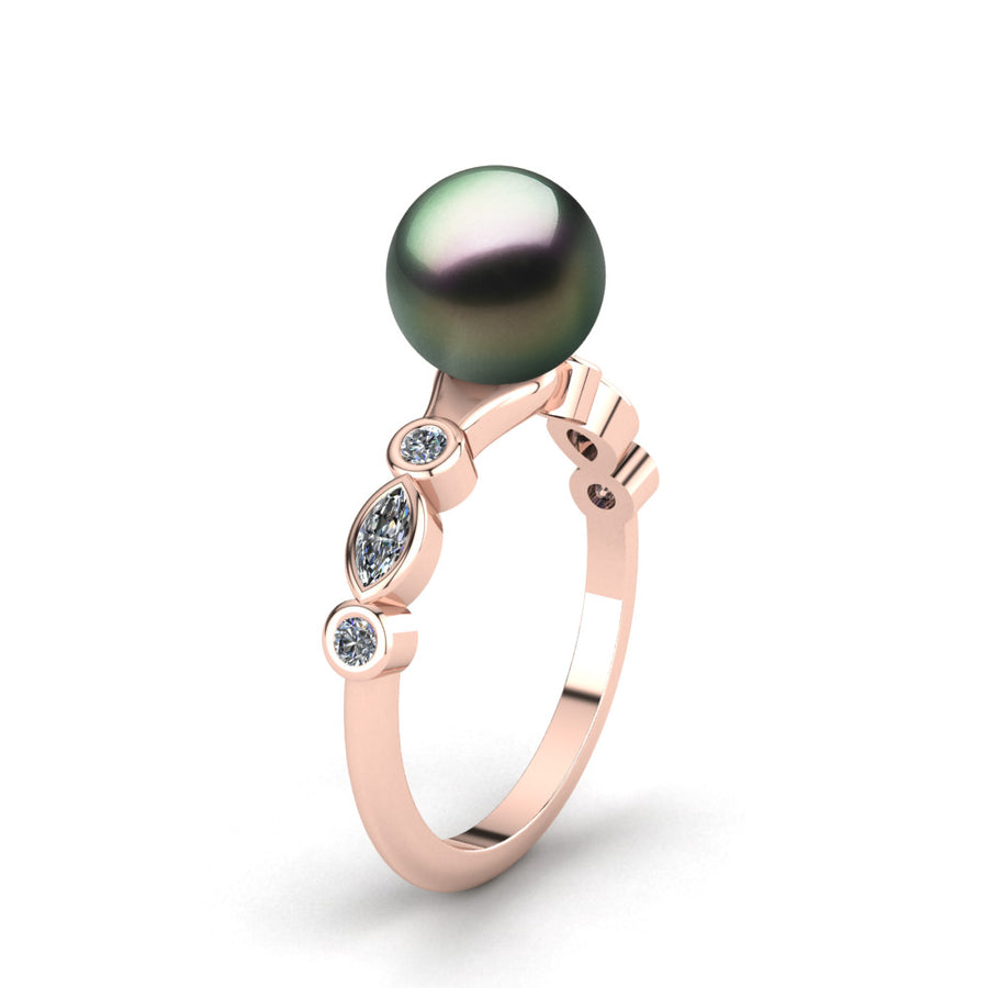 Fire and Ice Pearl Ring-18K Rose Gold-Tahitian-Peacock