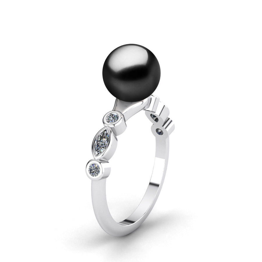 Fire and Ice Pearl Ring-Platinum-Tahitian-Black