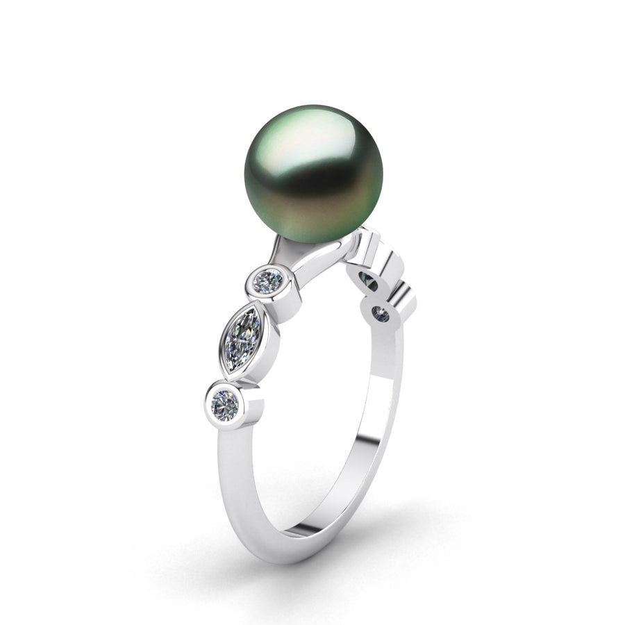 Fire and Ice Pearl Ring-Platinum-Tahitian-Green