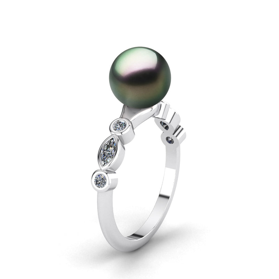 Fire and Ice Pearl Ring-Platinum-Tahitian-Peacock