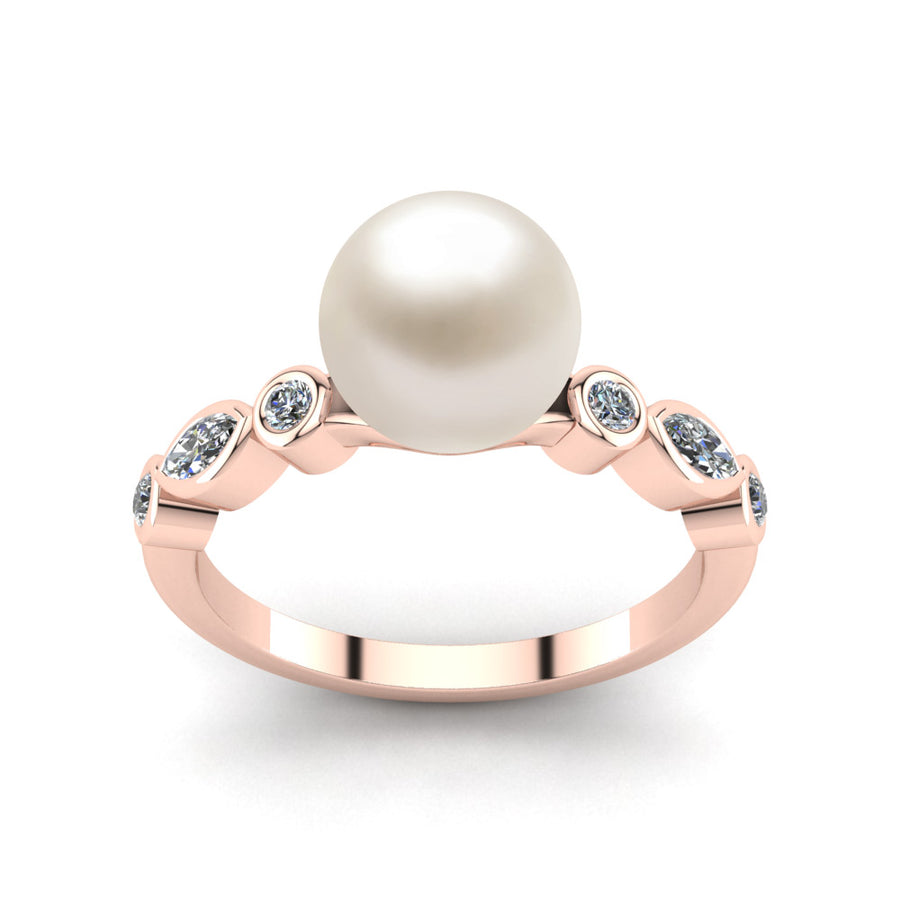Fire and Ice Pearl Ring-18K Rose Gold-Akoya-White Akoya