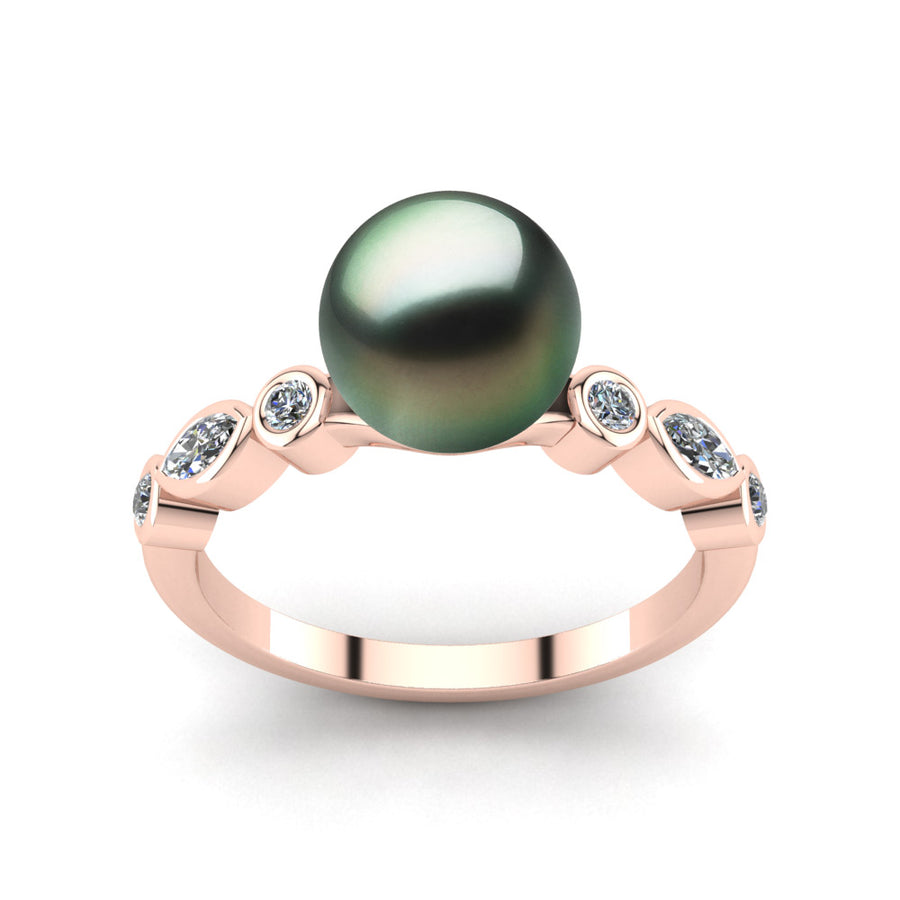 Fire and Ice Pearl Ring-18K Rose Gold-Tahitian-Green