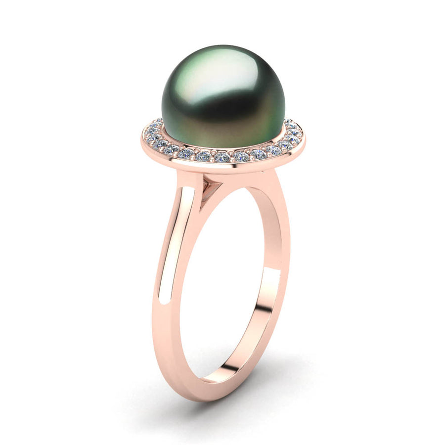 Diamond Halo Pearl Ring