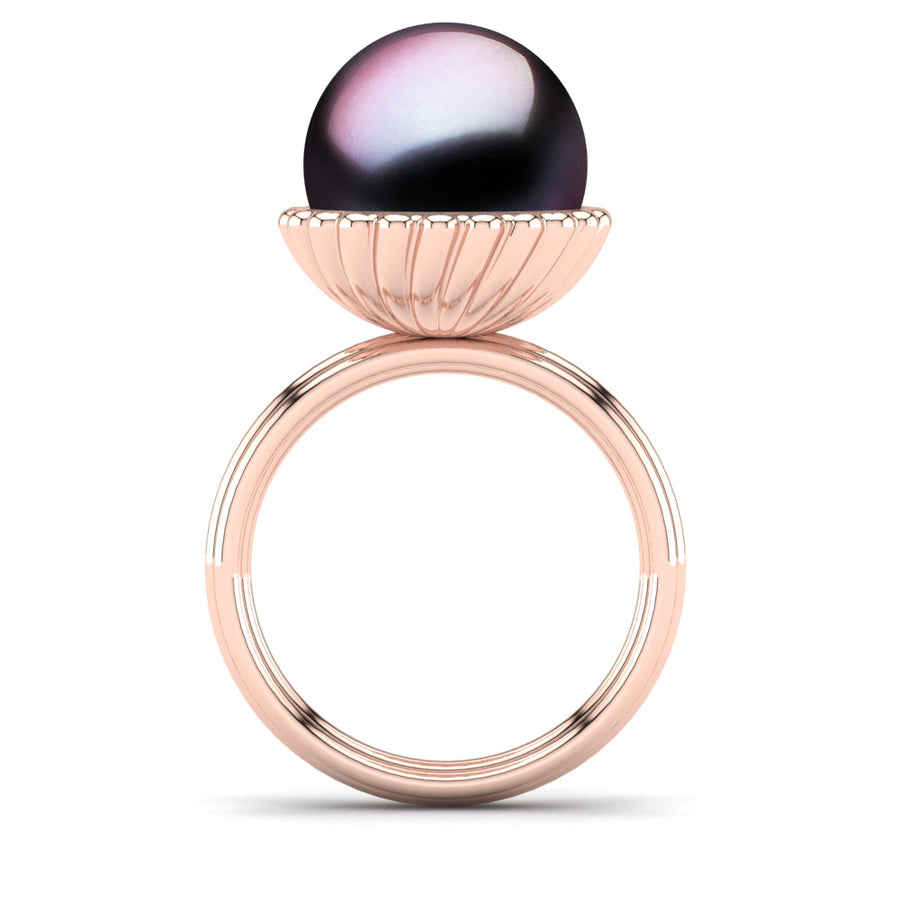 Swirl Pearl Ring-18K Rose Gold-Tahitian-Aubergine