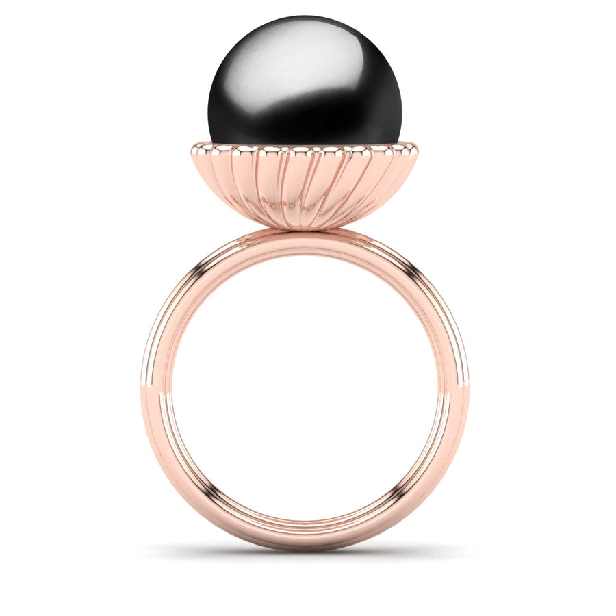 Swirl Pearl Ring-18K Rose Gold-Tahitian-Black