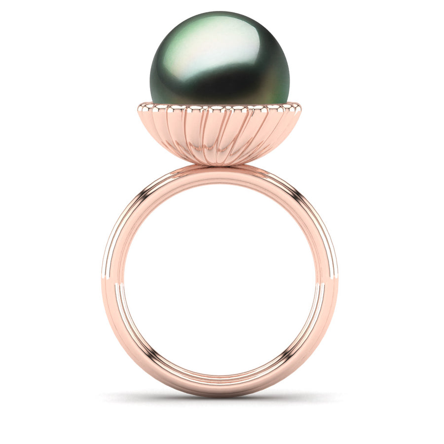 Swirl Pearl Ring-18K Rose Gold-Tahitian-Green