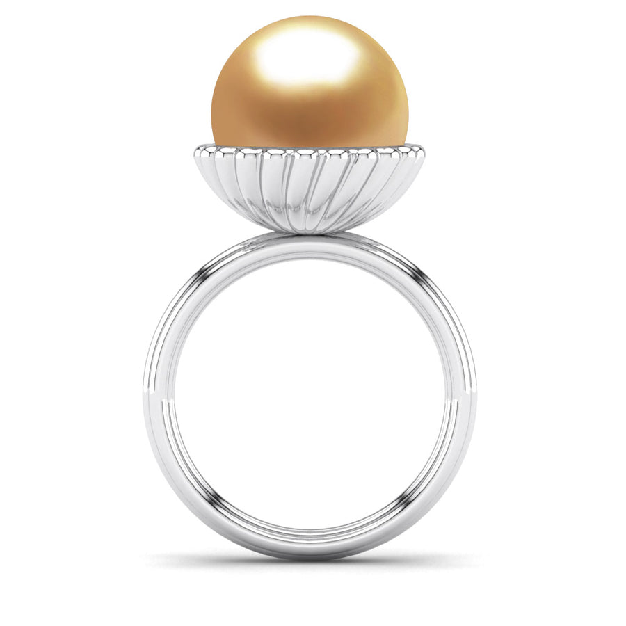 Swirl Pearl Ring-Platinum-South Sea Golden-Deep Golden
