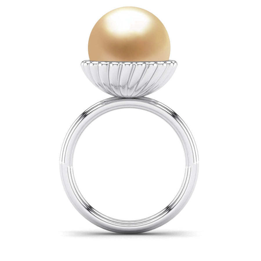 Swirl Pearl Ring-Platinum-South Sea Golden-Golden