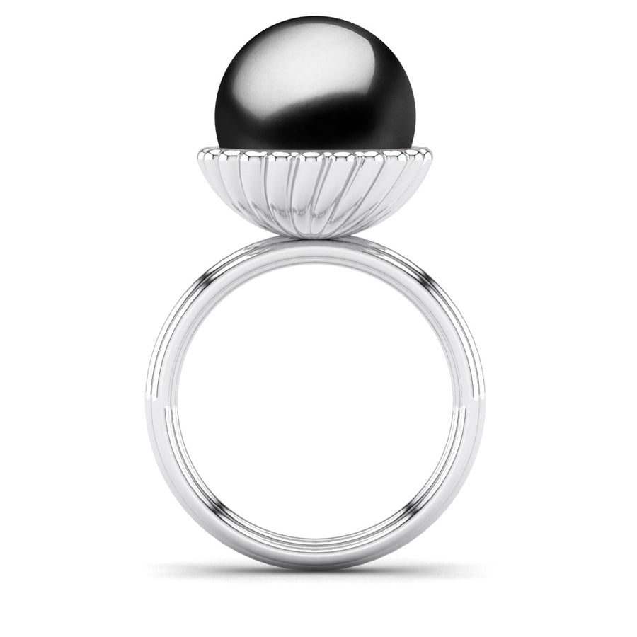 Swirl Pearl Ring-Platinum-Tahitian-Black