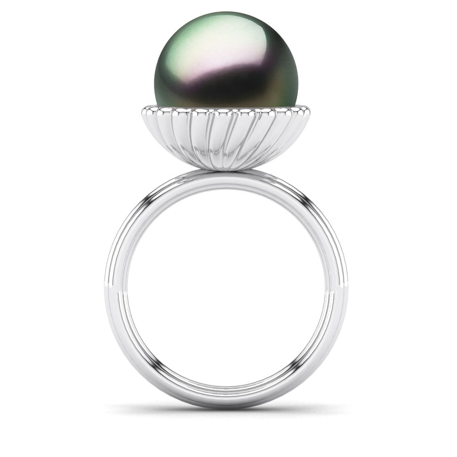 Swirl Pearl Ring-Platinum-Tahitian-Peacock