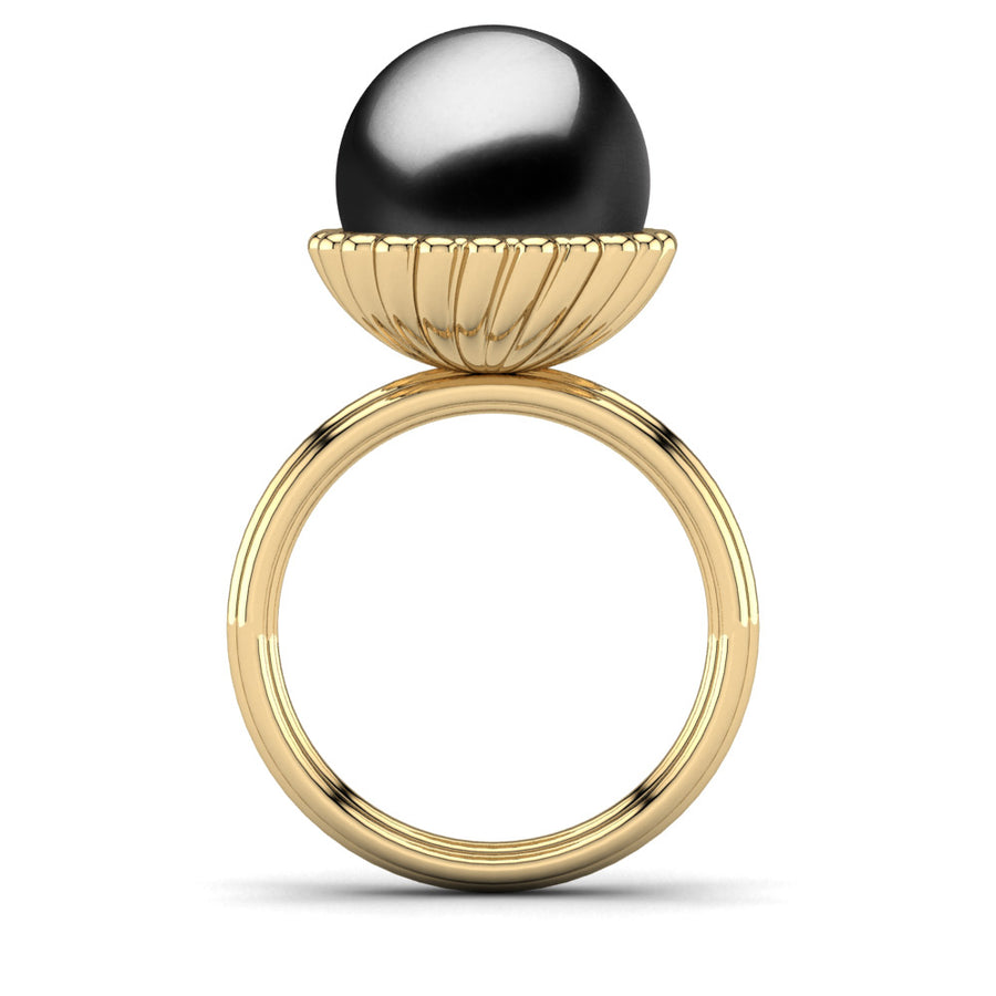 Swirl Pearl Ring-18K Yellow Gold-Tahitian-Black