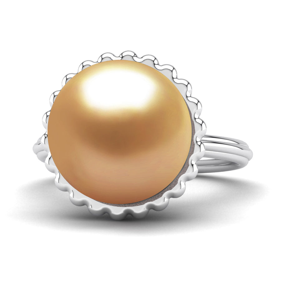 Swirl Pearl Ring-Platinum-South Sea Golden-Deep Golden