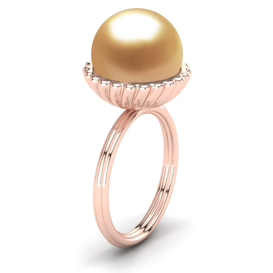 Swirl Pearl Ring-18K Rose Gold-South Sea Golden-Deep Golden