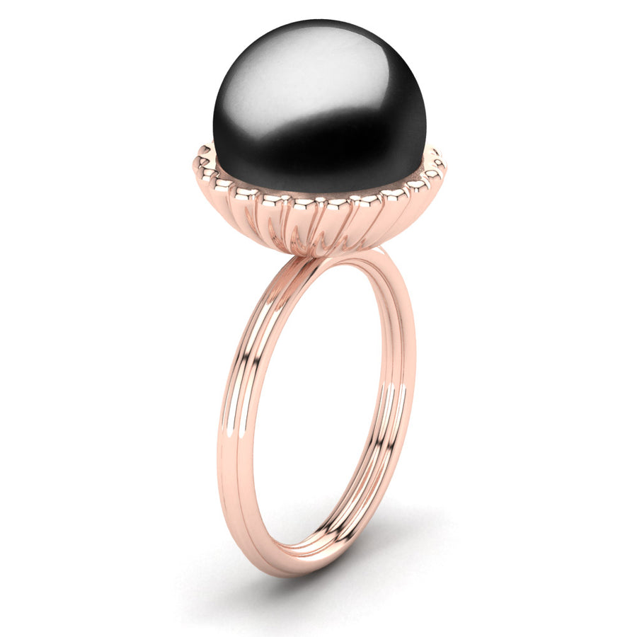 Swirl Pearl Ring-18K Rose Gold-Tahitian-Black