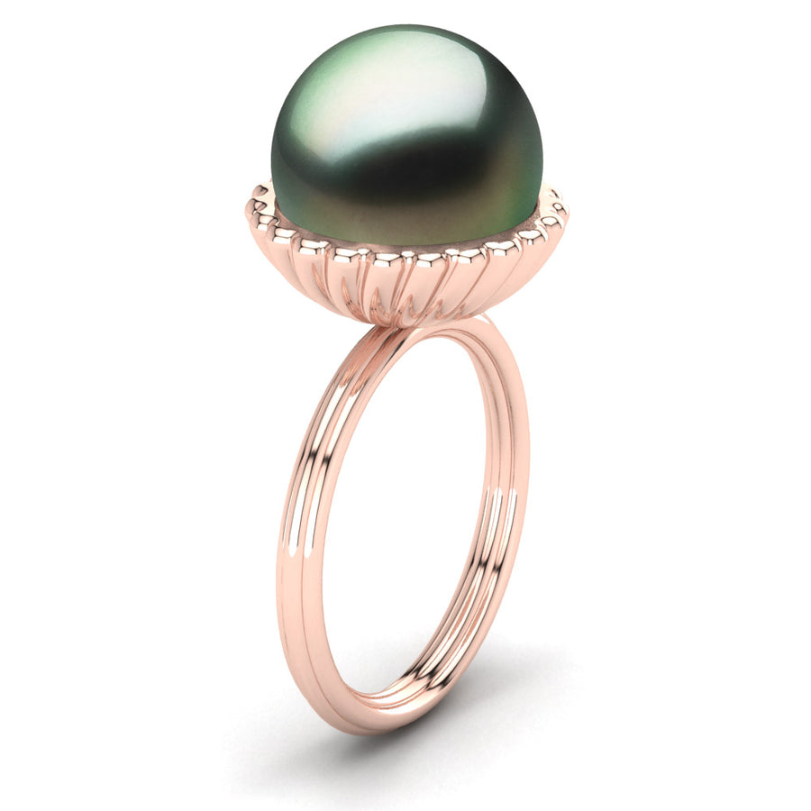 Swirl Pearl Ring-18K Rose Gold-Tahitian-Green