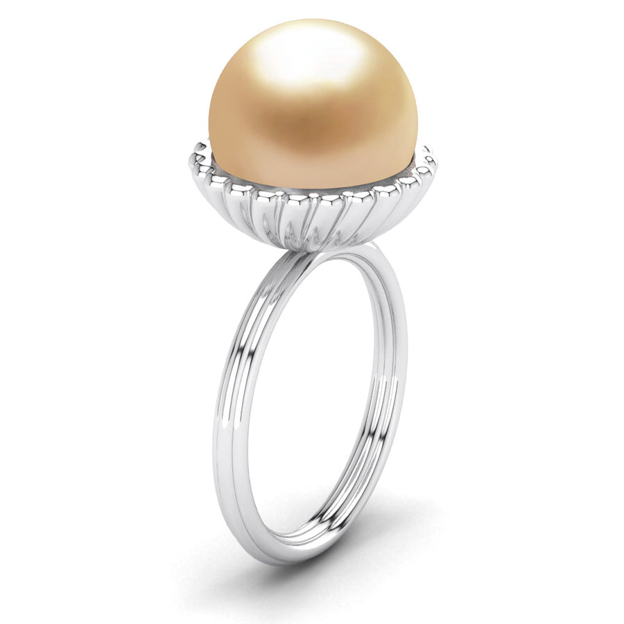Swirl Pearl Ring-Platinum-South Sea Golden-Golden