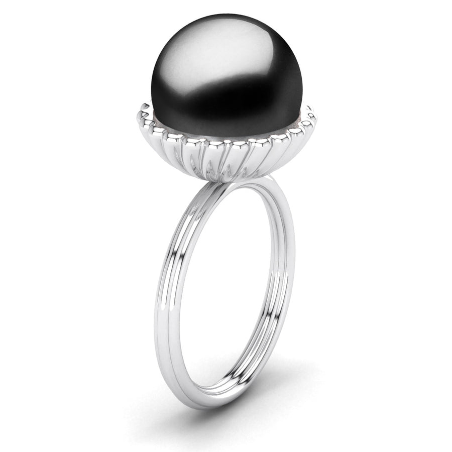 Swirl Pearl Ring-Platinum-Tahitian-Black