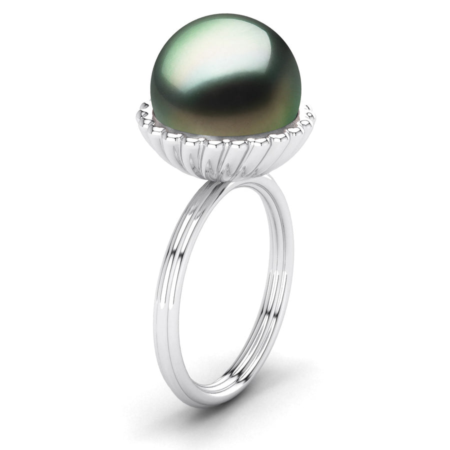 Swirl Pearl Ring-Platinum-Tahitian-Green