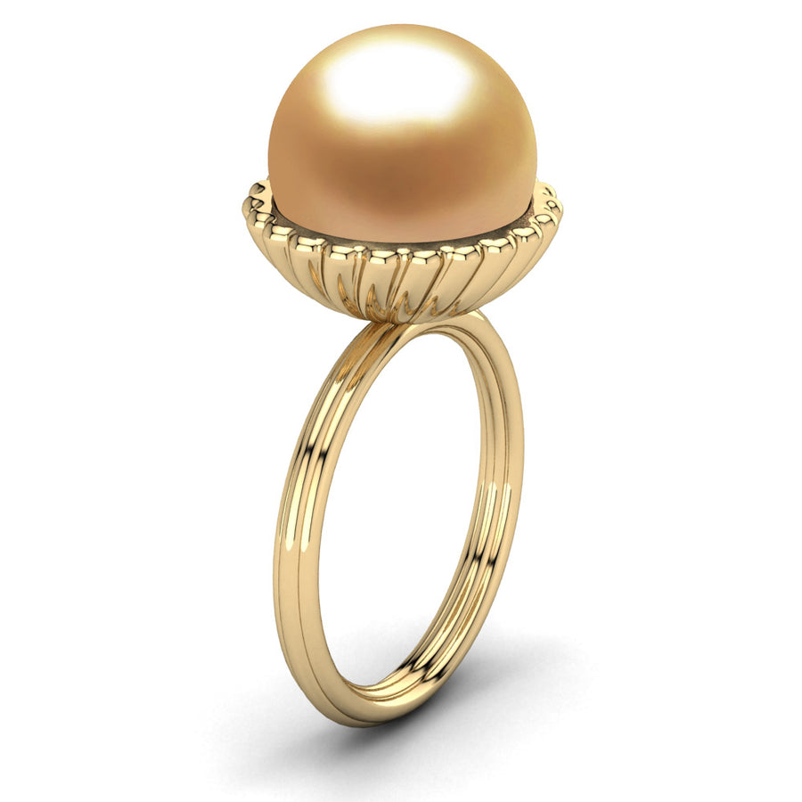 Swirl Pearl Ring-18K Yellow Gold-South Sea Golden-Deep Golden
