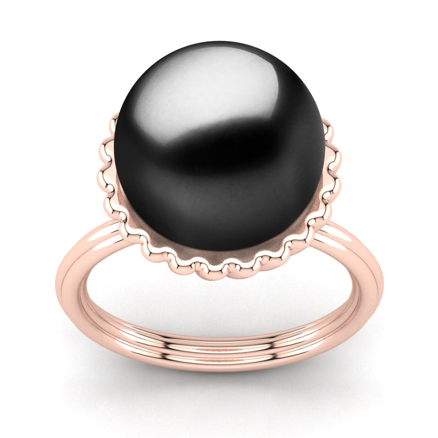Swirl Pearl Ring-18K Rose Gold-Tahitian-Black