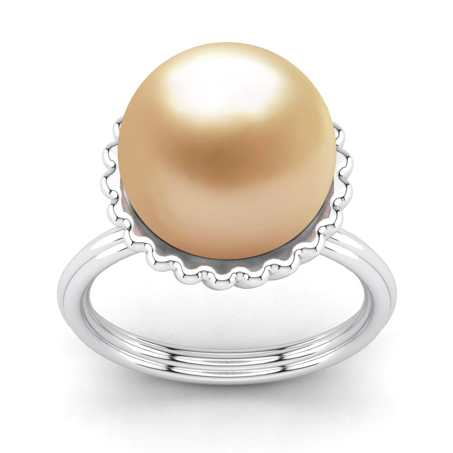 Swirl Pearl Ring-Platinum-South Sea Golden-Golden