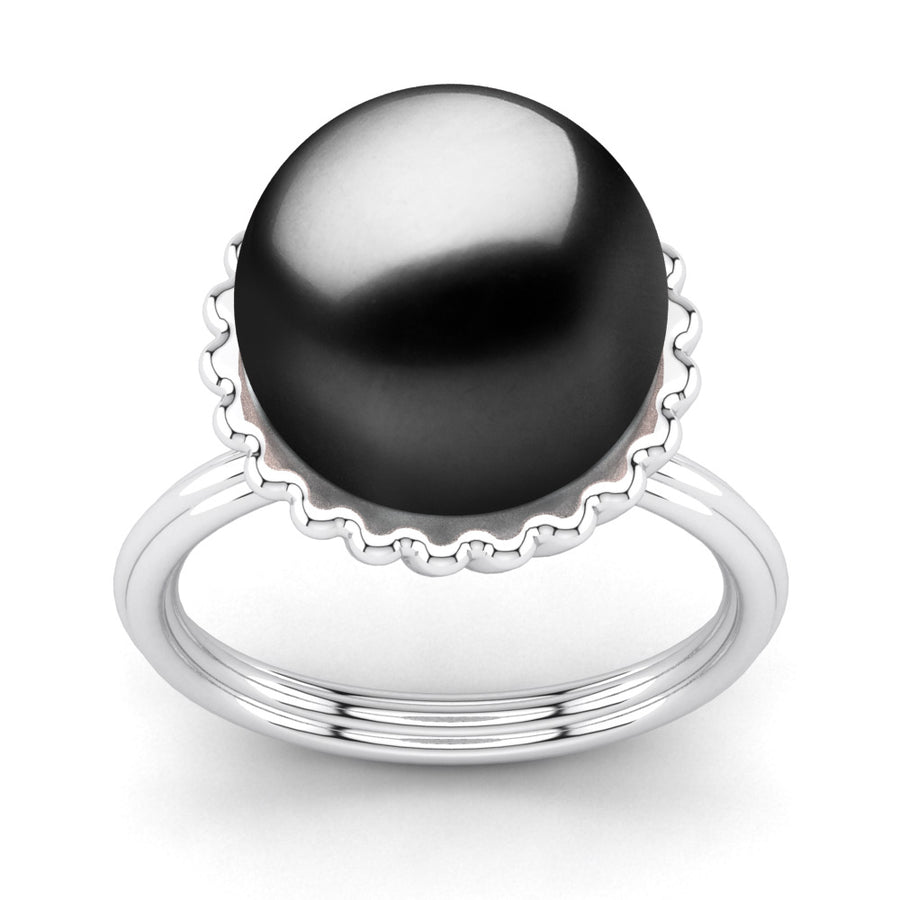 Swirl Pearl Ring-Platinum-Tahitian-Black