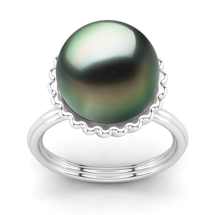 Swirl Pearl Ring-Platinum-Tahitian-Green