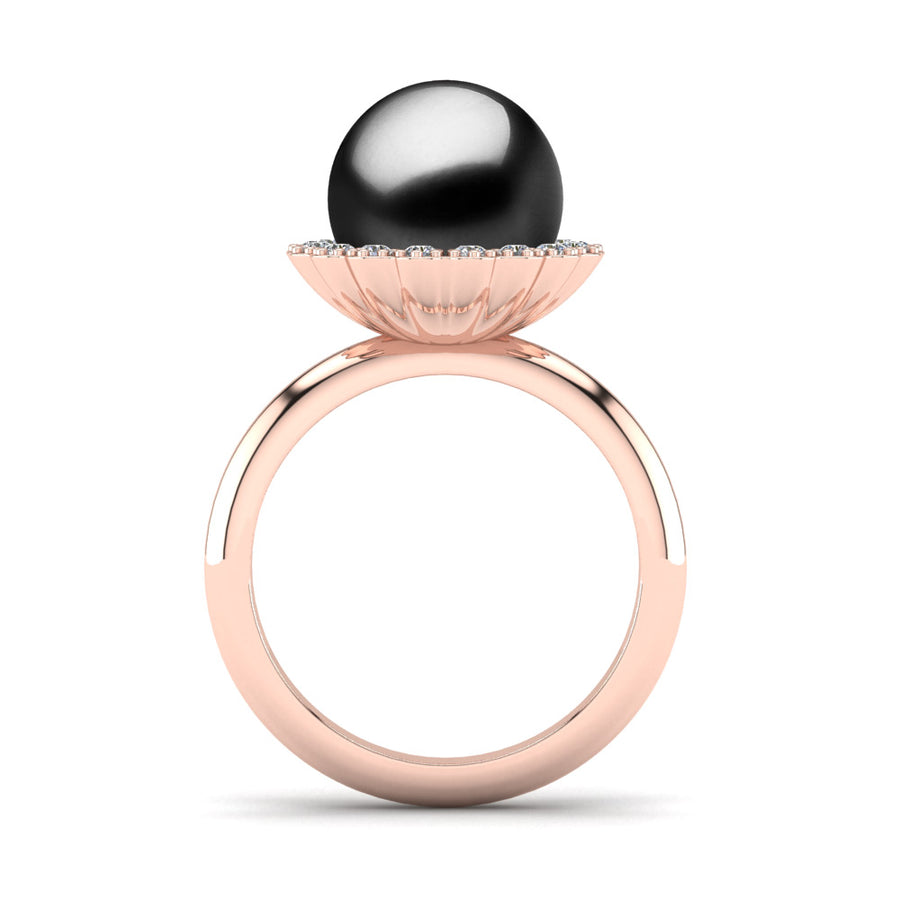 Ruff Pearl Ring-18K Rose Gold-Tahitian-Black
