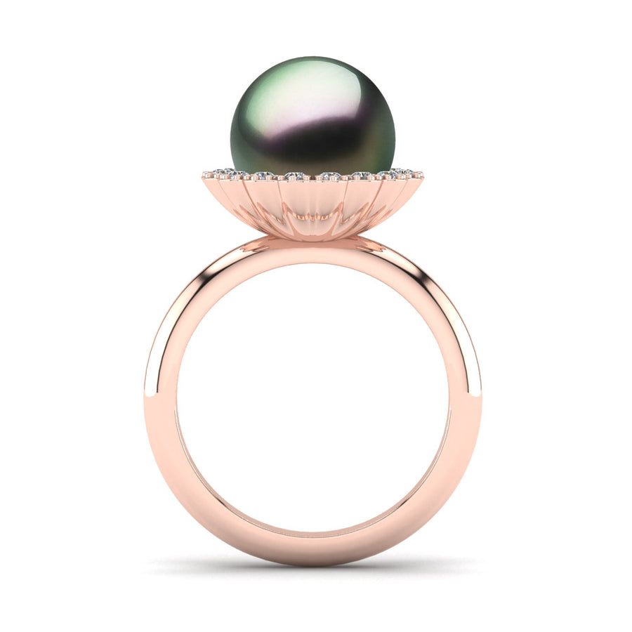 Ruff Pearl Ring-18K Rose Gold-Tahitian-Peacock