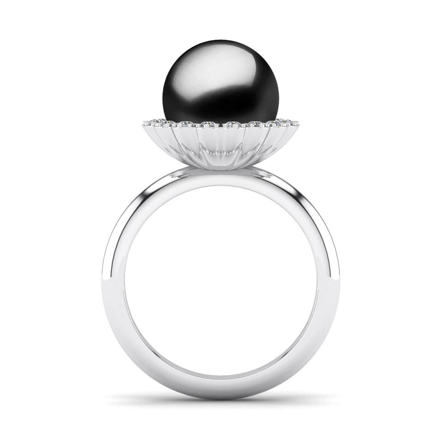 Ruff Pearl Ring-Platinum-Tahitian-Black