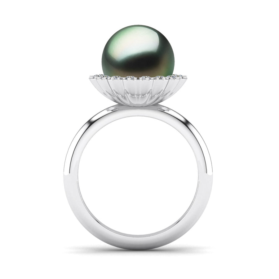 Ruff Pearl Ring-Platinum-Tahitian-Green
