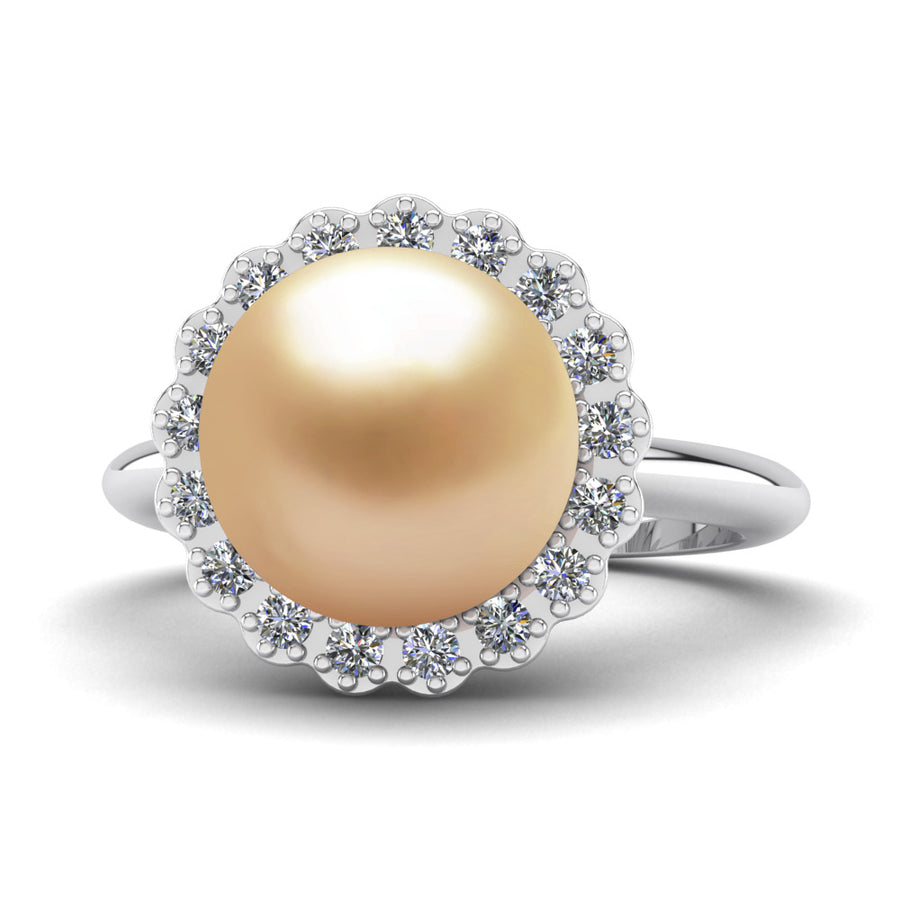 Ruff Pearl Ring-Platinum-South Sea Golden-Golden