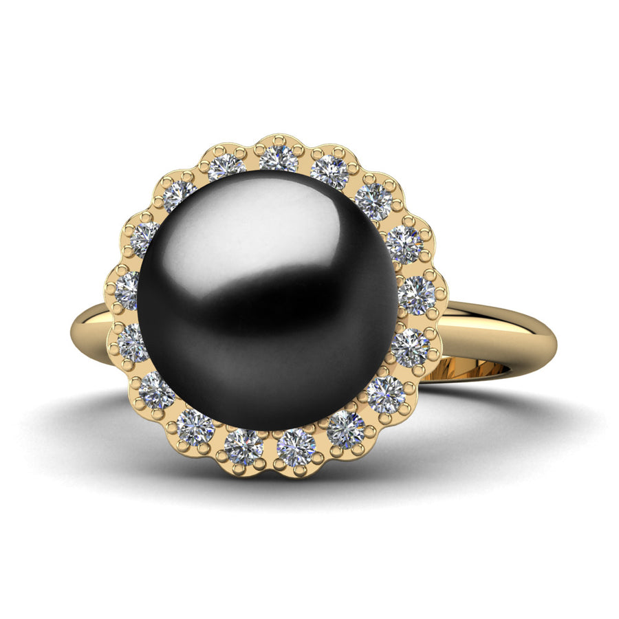 Ruff Pearl Ring-18K Yellow Gold-Tahitian-Black