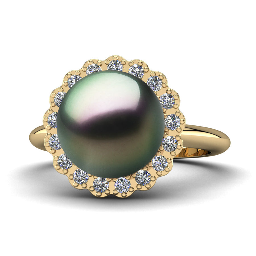 Ruff Pearl Ring-18K Yellow Gold-Tahitian-Peacock