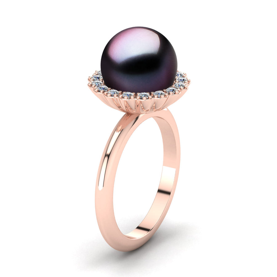 Ruff Pearl Ring-18K Rose Gold-Tahitian-Aubergine