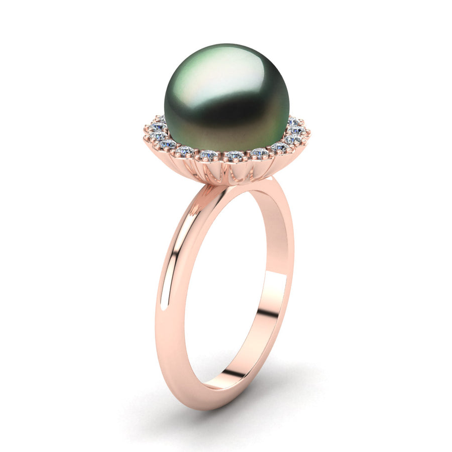 Ruff Pearl Ring-18K Rose Gold-Tahitian-Green
