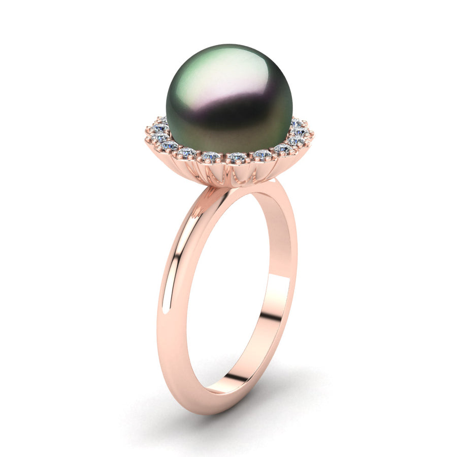 Ruff Pearl Ring-18K Rose Gold-Tahitian-Peacock